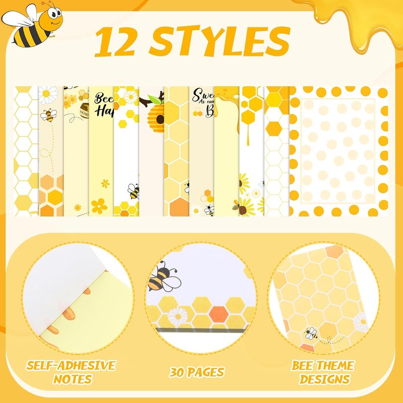 Chiisong 12 Pieces Bee Sticky Notes Bee Notepads Gifts 3x4 Inch Adhesive Honey Memo Notes for Women to Do List for Memo Reminder List for Office Home Supplies Teachers Gift - Image 2